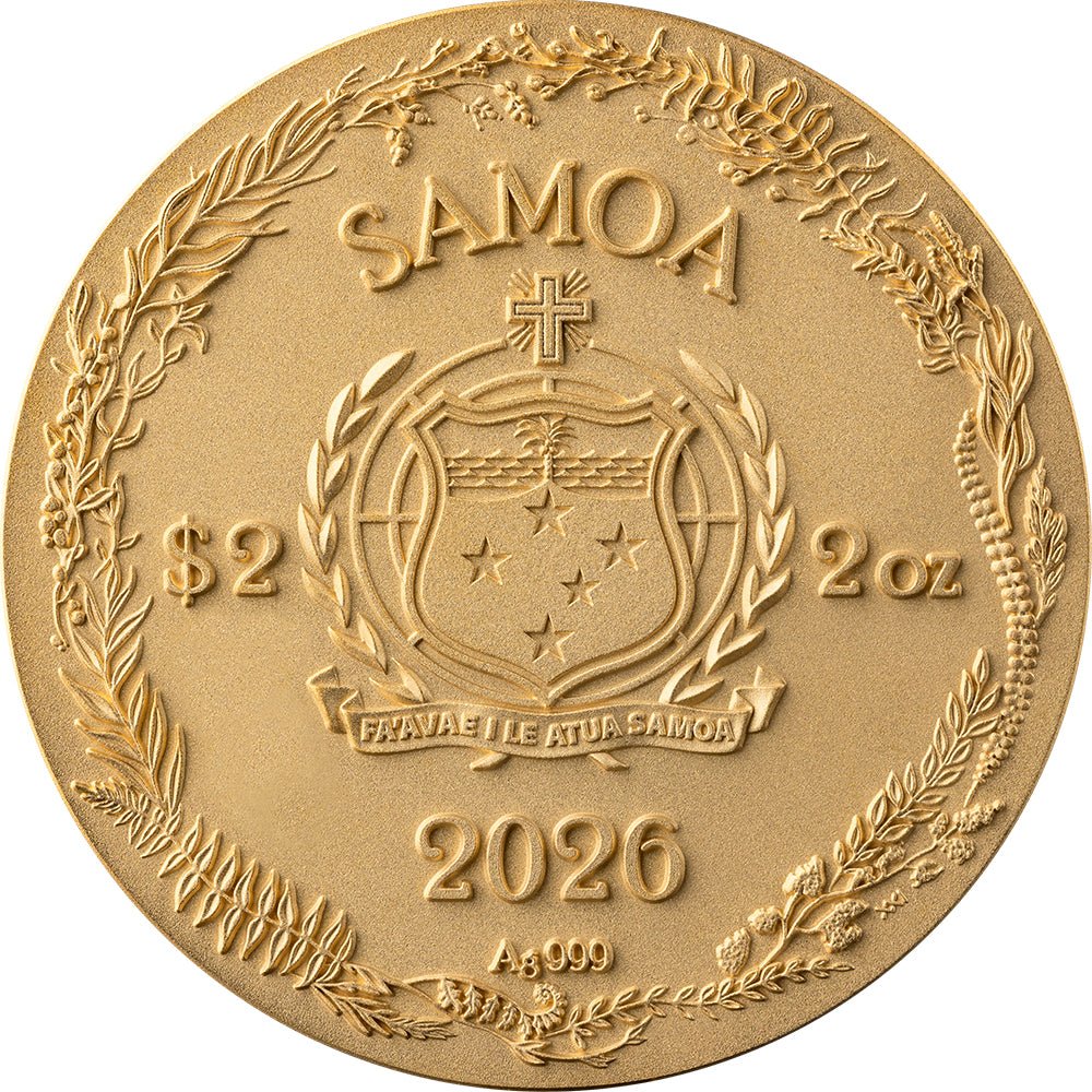 2026 Amber Mirage - Lizard 2oz Silver Gold Plated Coin Obverse