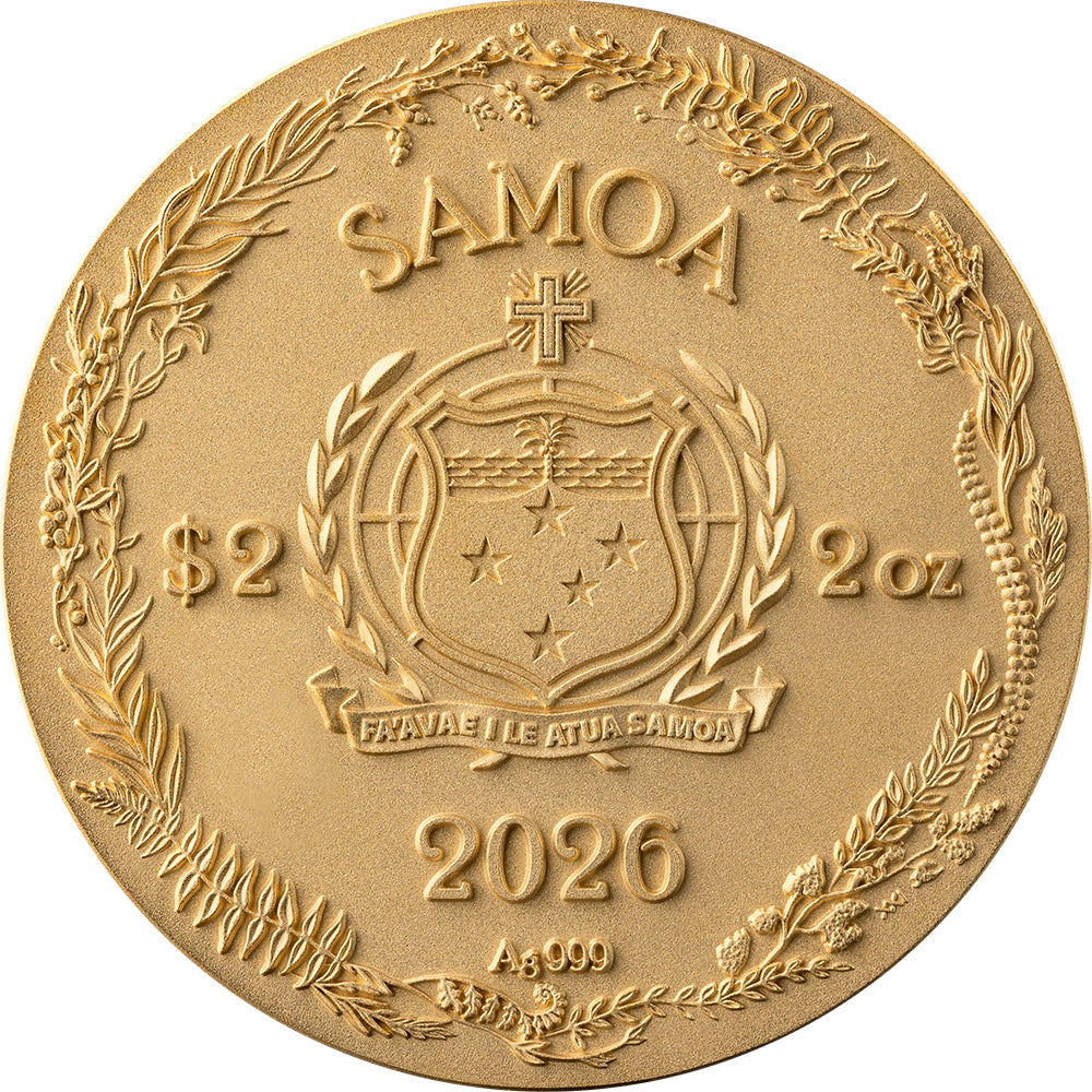 2026 Amber Mirage - Lizard 2oz Silver Gold Plated Coin Obverse