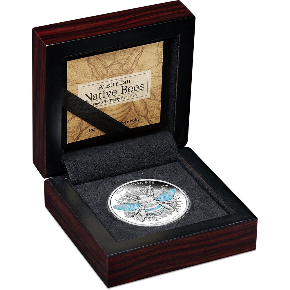 2026 Australian Native Bees - Teddy Bear Bee 1oz Silver Proof Hologram Coin Case