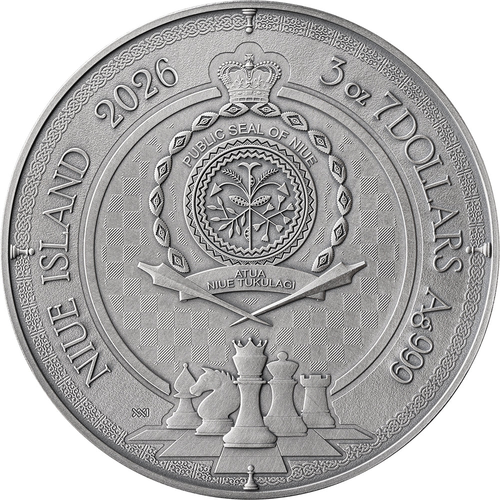 2026 Chess Battle - Queens’s Gambit 3oz Silver Coin Obverse