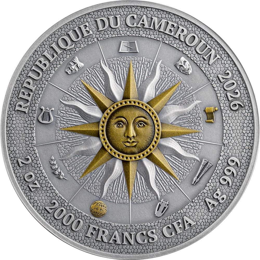 2026 Clio & Urania 2oz Silver Antique Coin Obverse