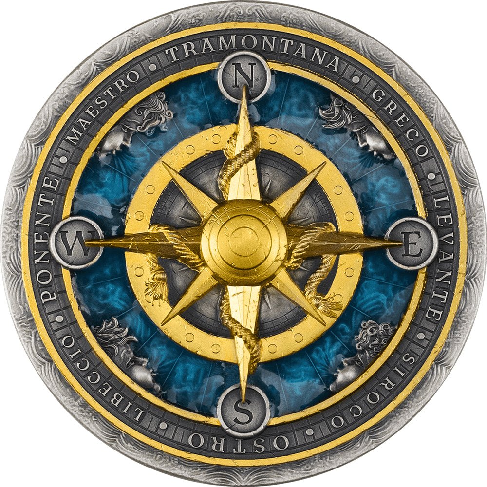 2026 Compass Rose 2oz Silver Antique Coin