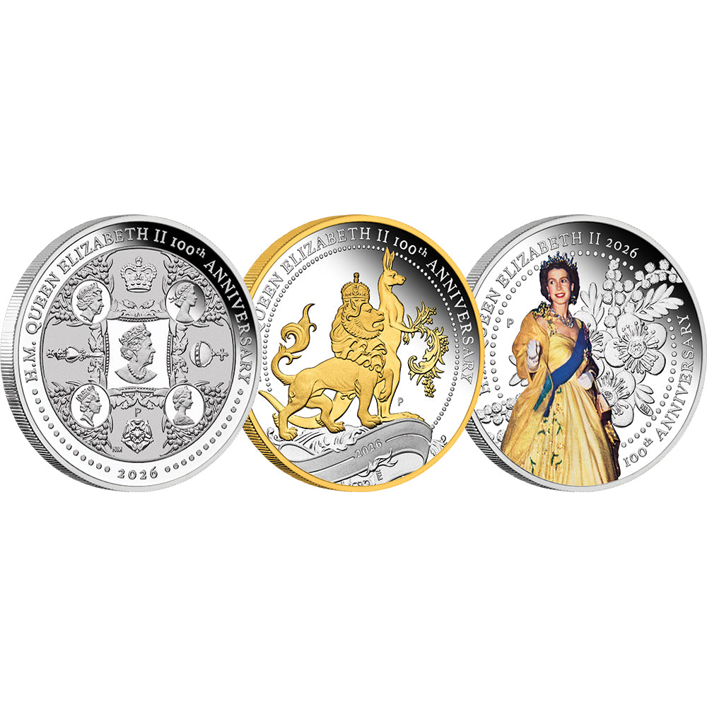 2026 H.M. Queen Elizabeth II 100th Anniversary 1oz Silver Three-Coin Set Reverse
