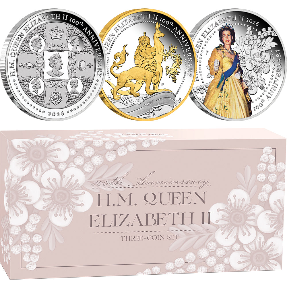 2026 H.M. Queen Elizabeth II 100th Anniversary 1oz Silver Three-Coin Set