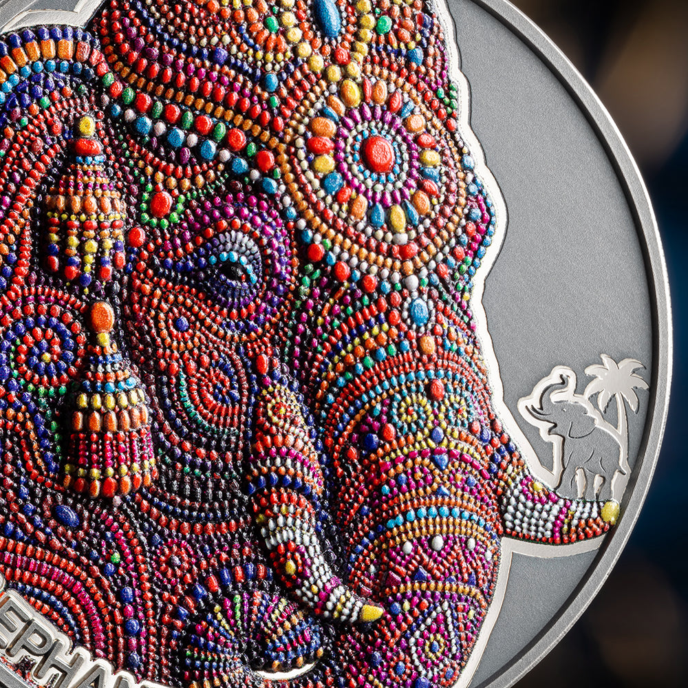 2026 Indian Elephant 2oz Silver Antique Coin Detail