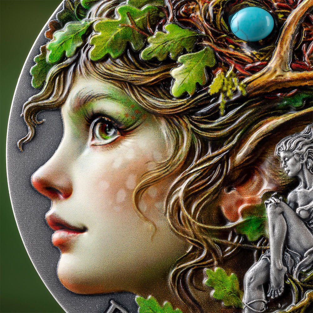 2026 Dryad 2oz Silver Antique Coin Detail