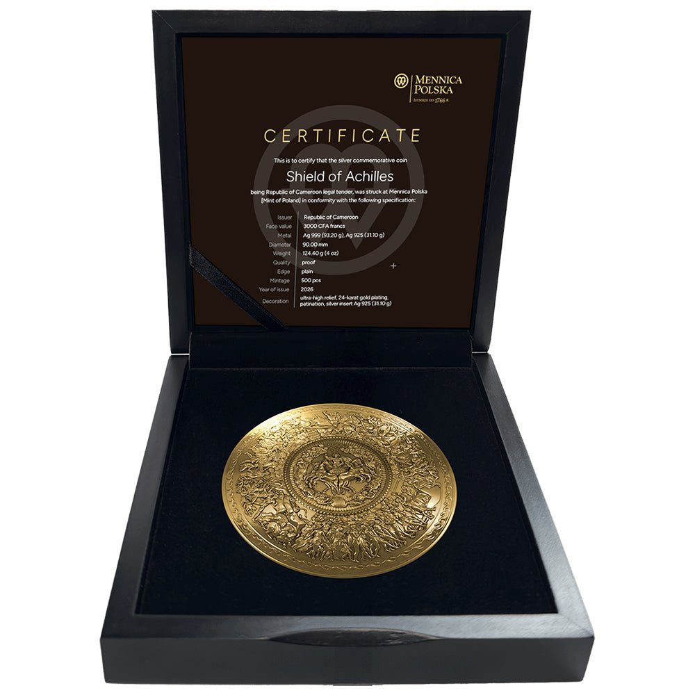 2026 Shield Of Achilles 4oz Silver Gold-Plated Proof Coin Case