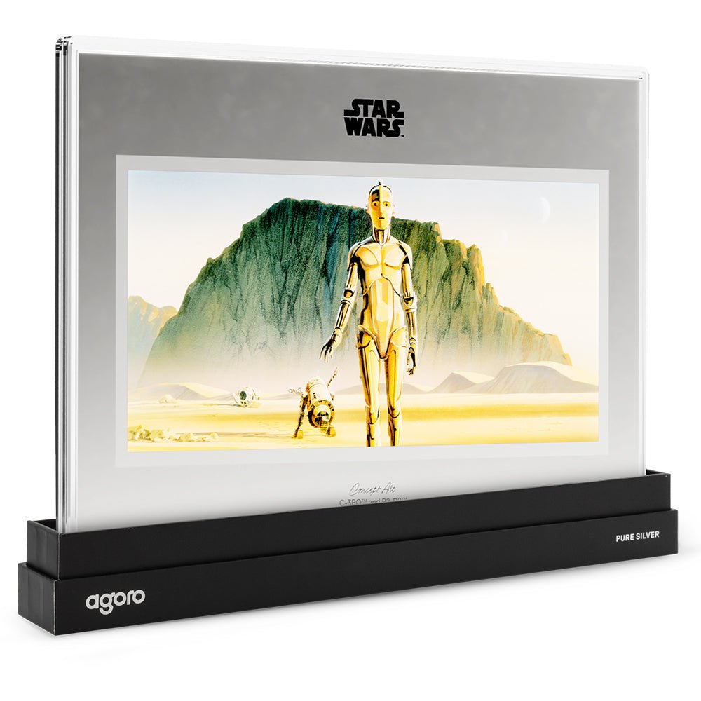 2026 Star Wars™ Concept Art - C-3PO™ & R2-D2™ 1oz Silver Collectible Foil Stand