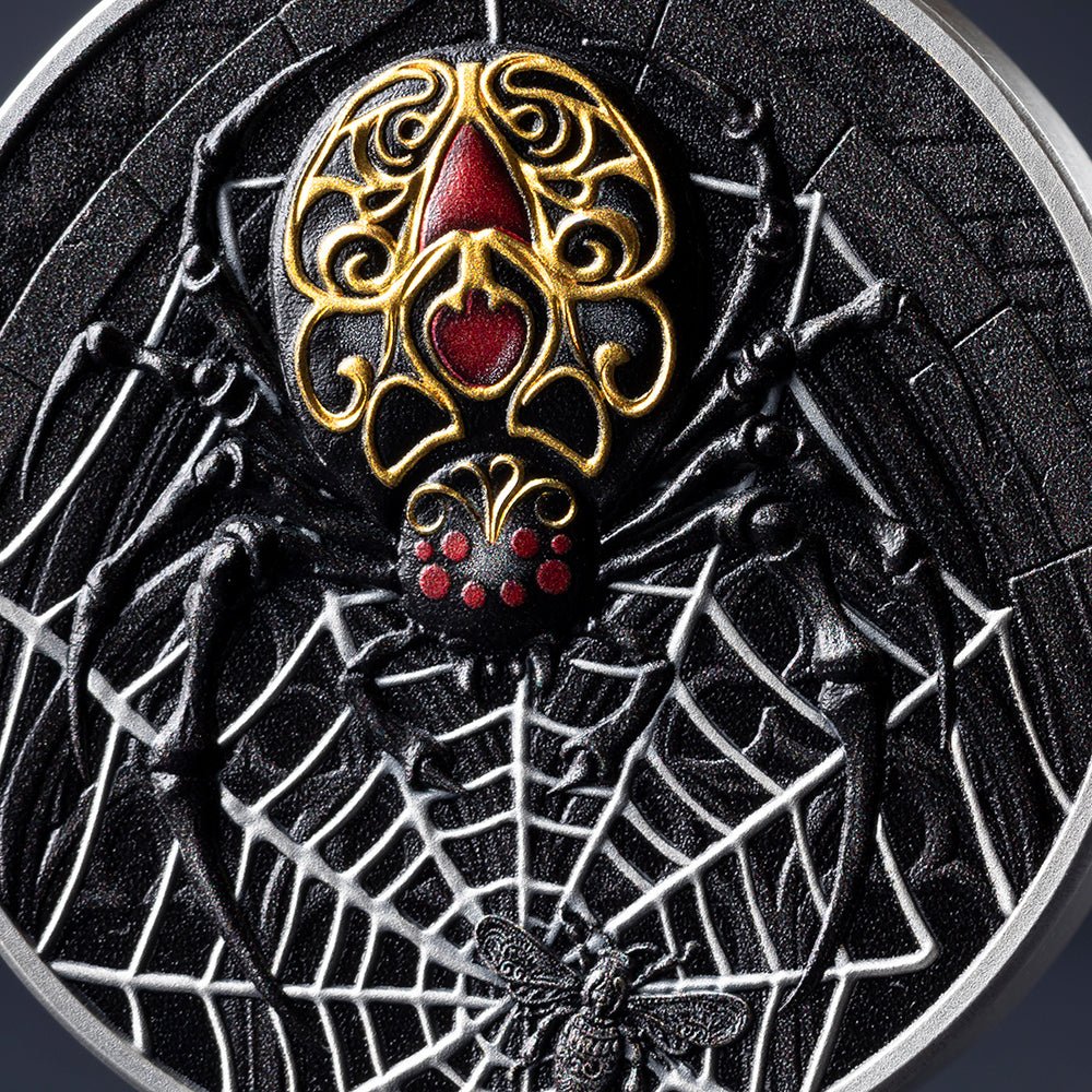2026 The Black Widow 1oz Silver Antique Coin Detail