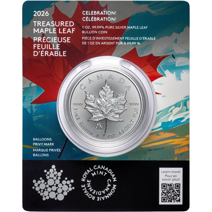 2026 Treasured Silver Maple Leaf: Celebration Privy Mark 1oz Silver Coin (Premium Bullion)
