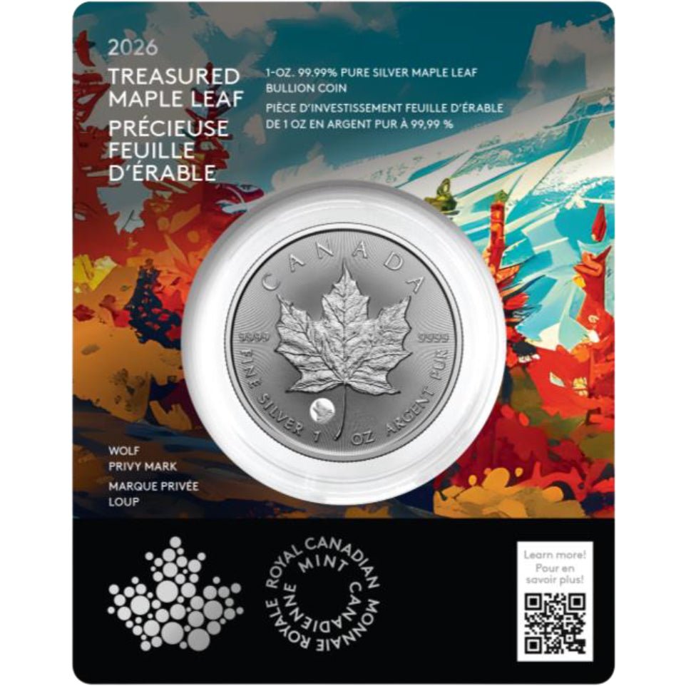 2026 Treasured Silver Maple Leaf: Wolf Privy Mark 1oz Silver Coin (Premium Bullion)