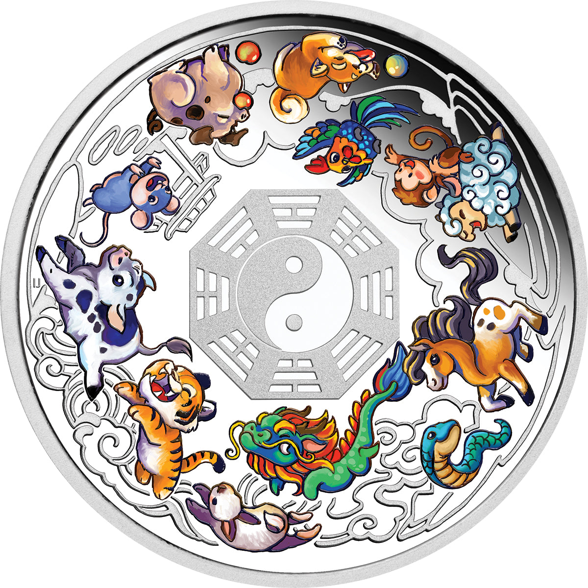 2026 Twelve Baby Lunar Animals 3oz Silver Coloured Proof Coin Reverse