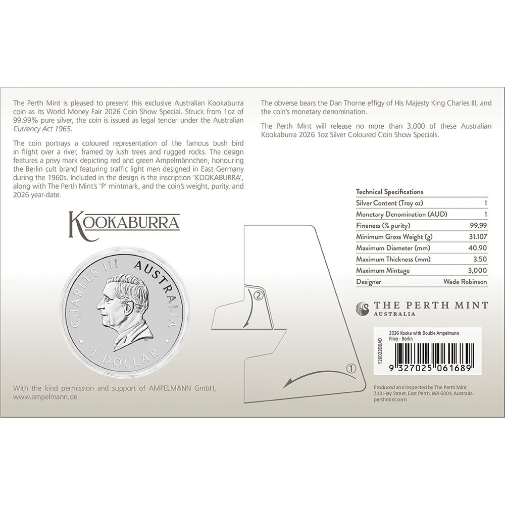 2026 World Money Fair Berlin - Australian Kookaburra 1oz Silver Coin With Double Amplemann Privy Back