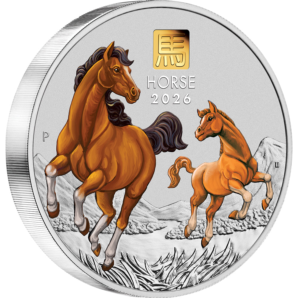 2026 Year Of The Horse 1 Kilo Silver Coloured Coin With Gold Privy Mark