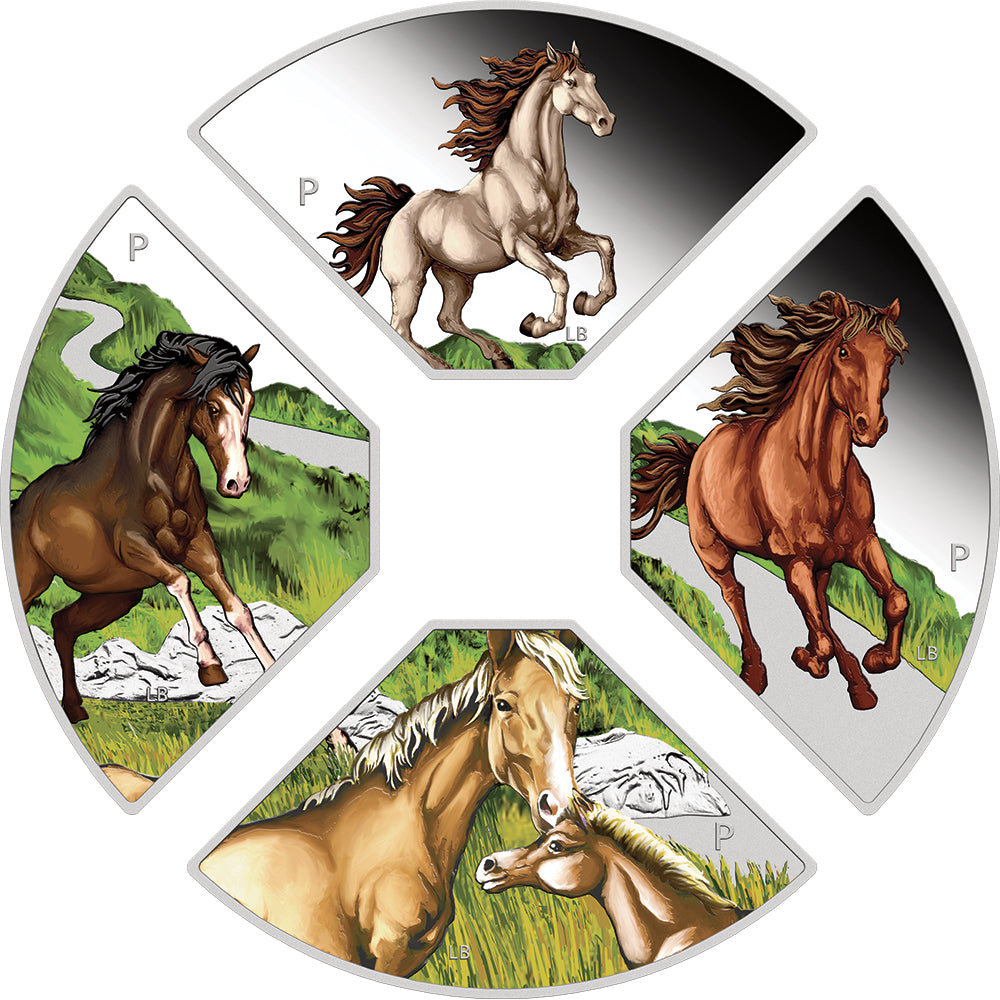 2026 Year Of The Horse Quadrant 1oz Silver Proof Coloured Four-Coin Set Reverse