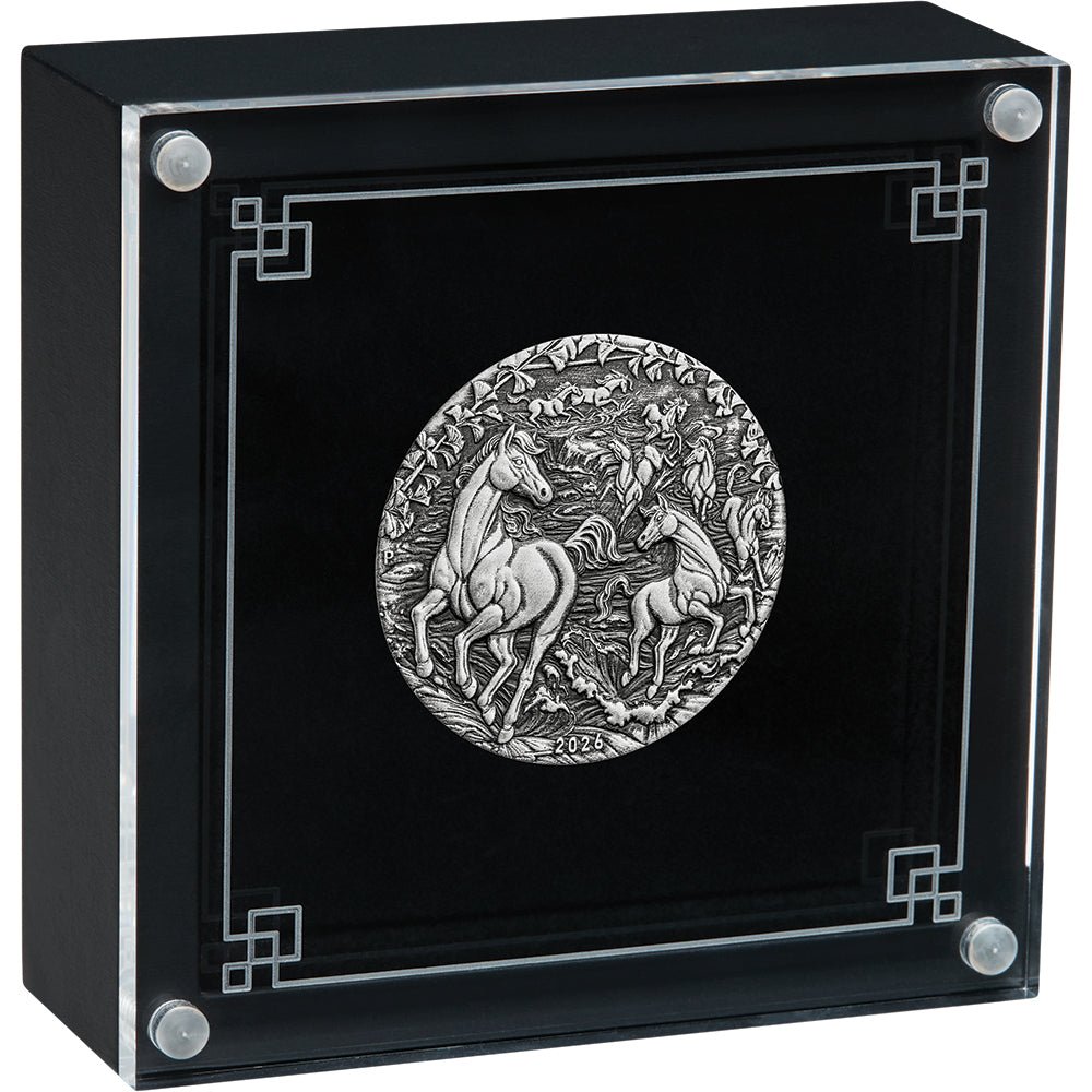 2026 Year Of The Horse 2oz Silver Antiqued Coin Case