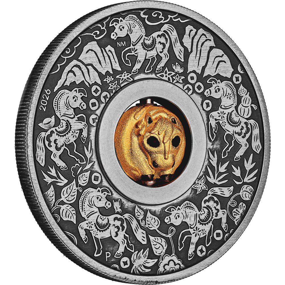 2026 Year Of The Horse Rotating Charm 1oz Silver Antiqued Coin