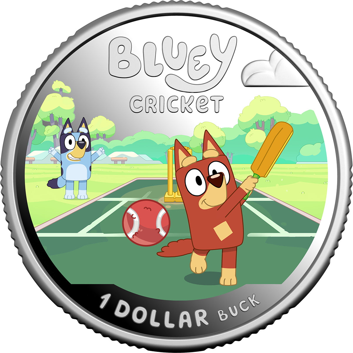 2027 $1 Bluey Cricket Coloured Silver Proof Coin
