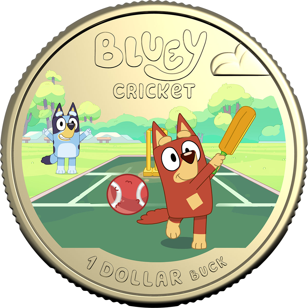 2027 $1 Bluey Cricket Coloured Uncirculated Coin