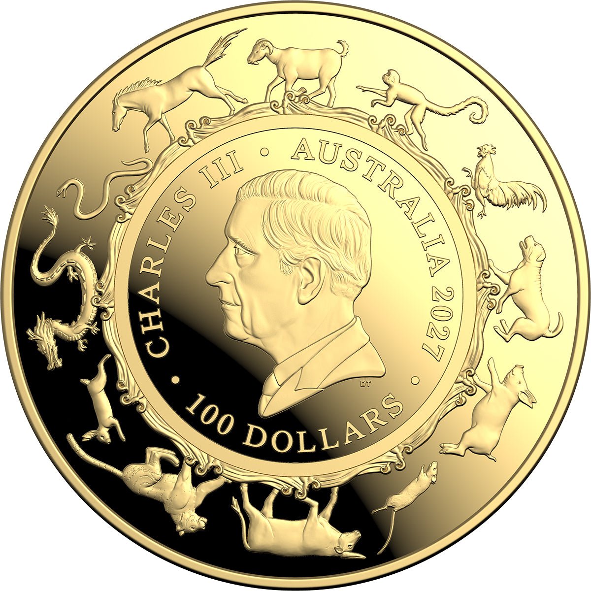 2027 $100 Year Of The Goat 1oz Gold Proof Domed Coin Obverse