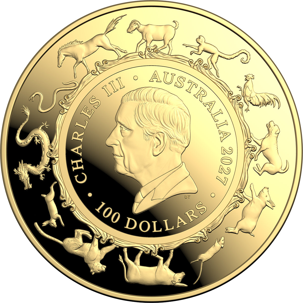 2027 $100 Year Of The Goat 1oz Gold Proof Domed Coin Obverse