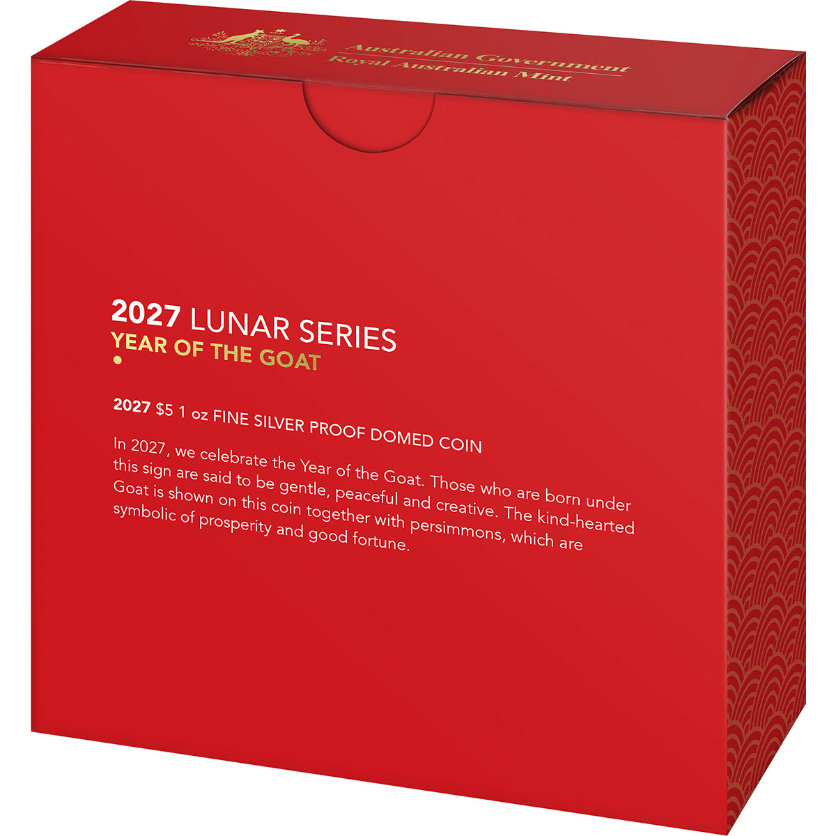 2027 $5 Year Of The Goat 1oz Silver Proof Domed Coin Shipper Back