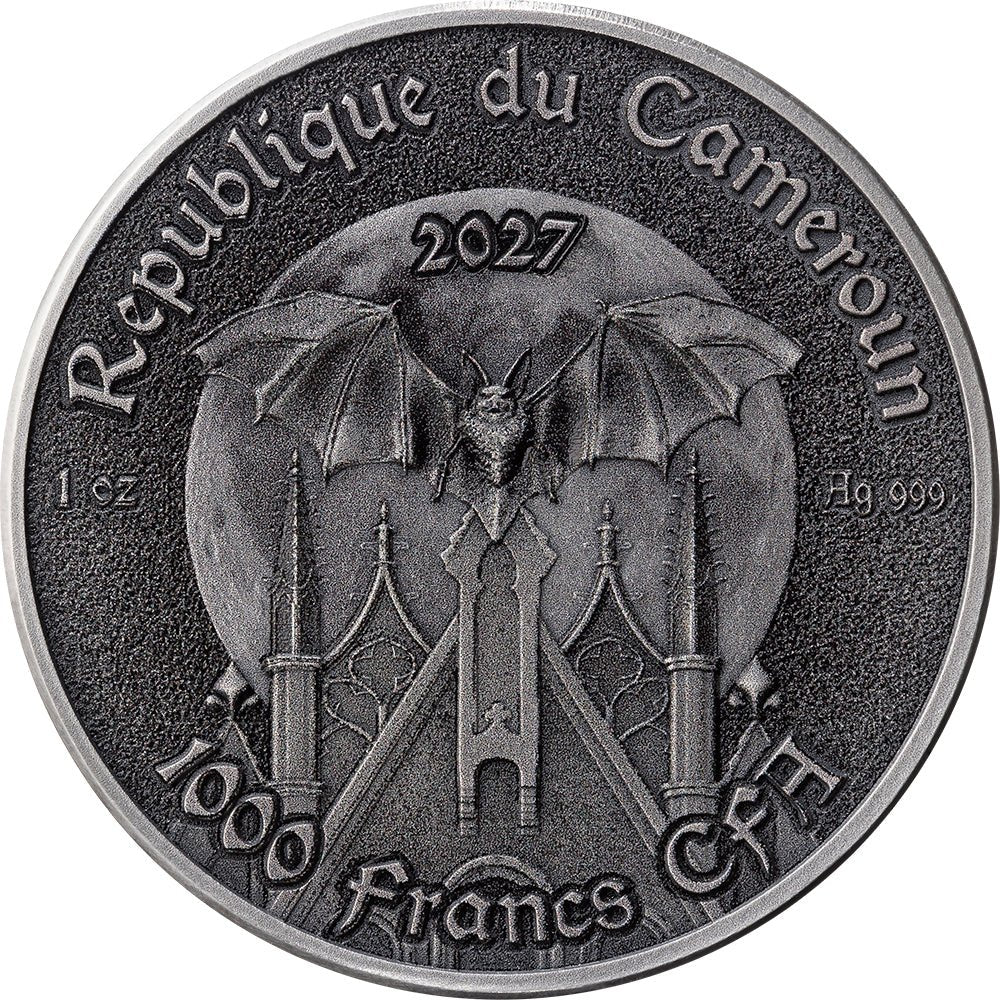 2027 Creatures Of Nocturne - The Bat 1oz Silver Antique Coin Obverse