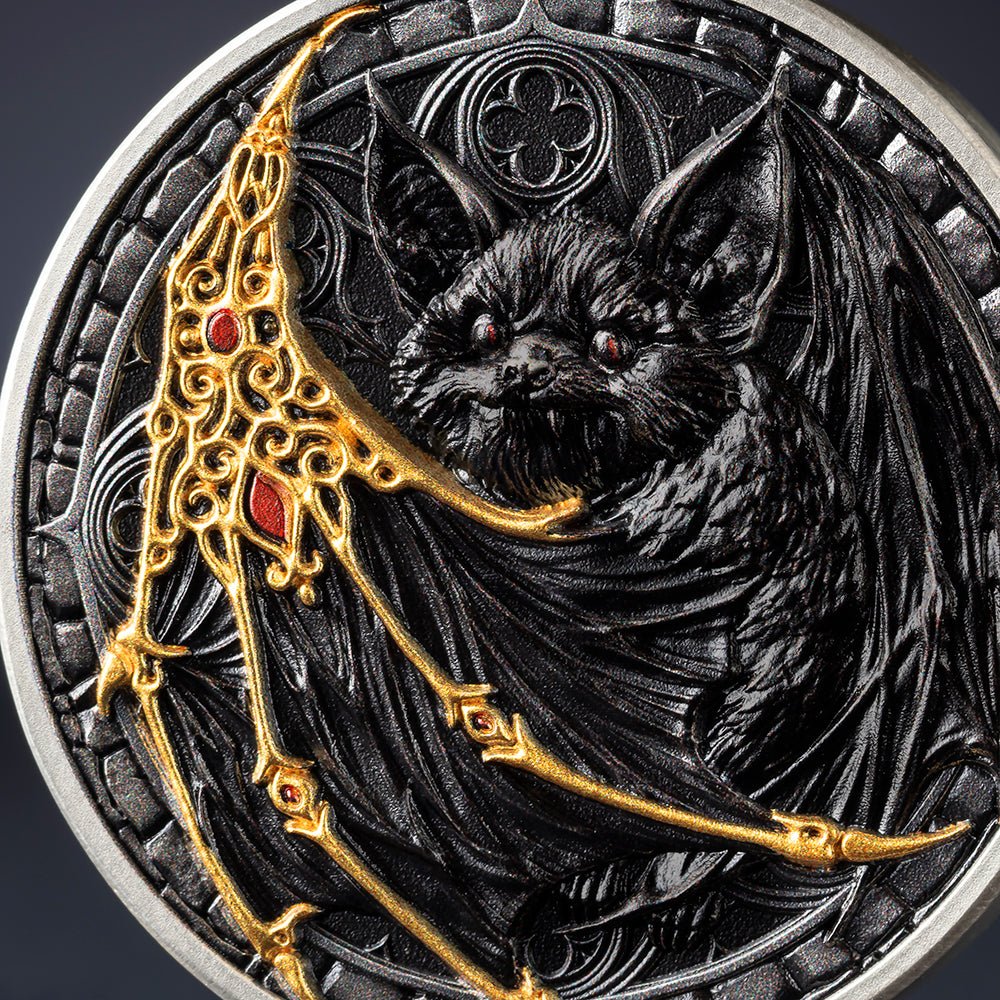 2027 Creatures Of Nocturne - The Bat 1oz Silver Antique Coin Detail