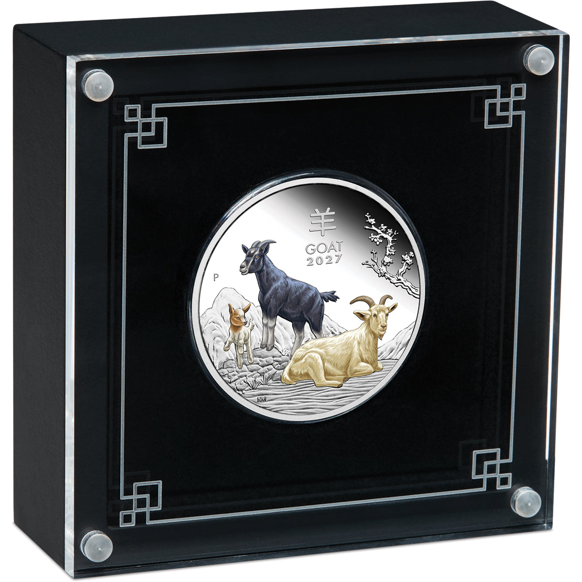 2027 Year Of The Goat 1oz Silver Proof Coloured Coin Case