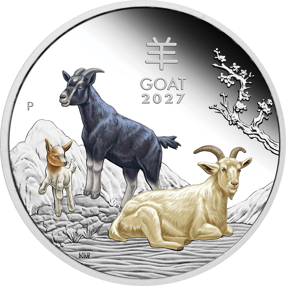 2027 Year Of The Goat 1oz Silver Proof Coloured Coin Reverse