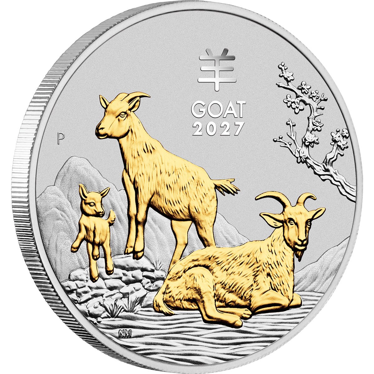 2027 Year Of The Goat 1oz Silver Gilded Coin