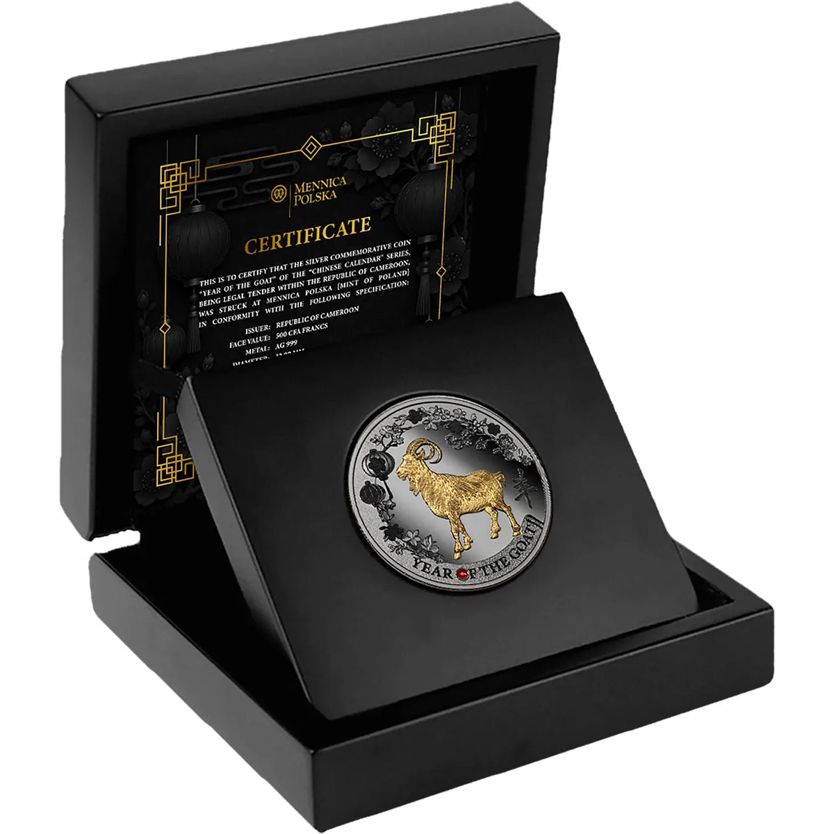 2027 Year Of The Goat - Ruthenium Silver Black Proof Coin Case