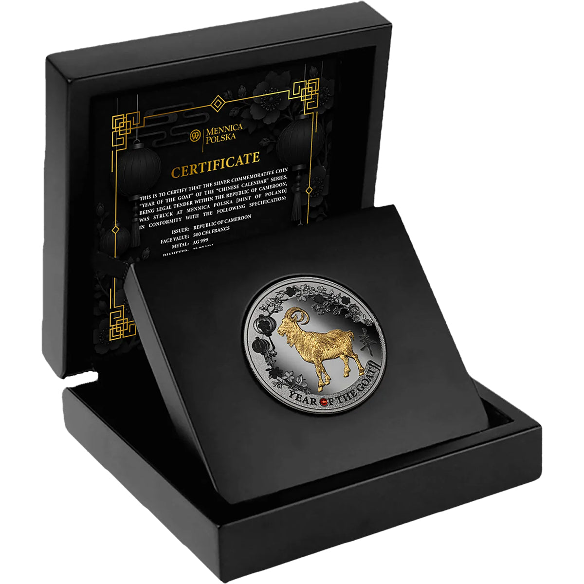 2027 Year Of The Goat - Ruthenium Silver Black Proof Coin Case