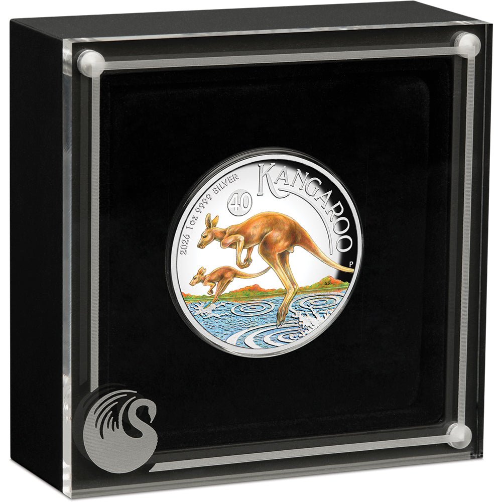 Australian Kangaroo 2026 1oz Silver Proof High Relief Coloured Coin Case