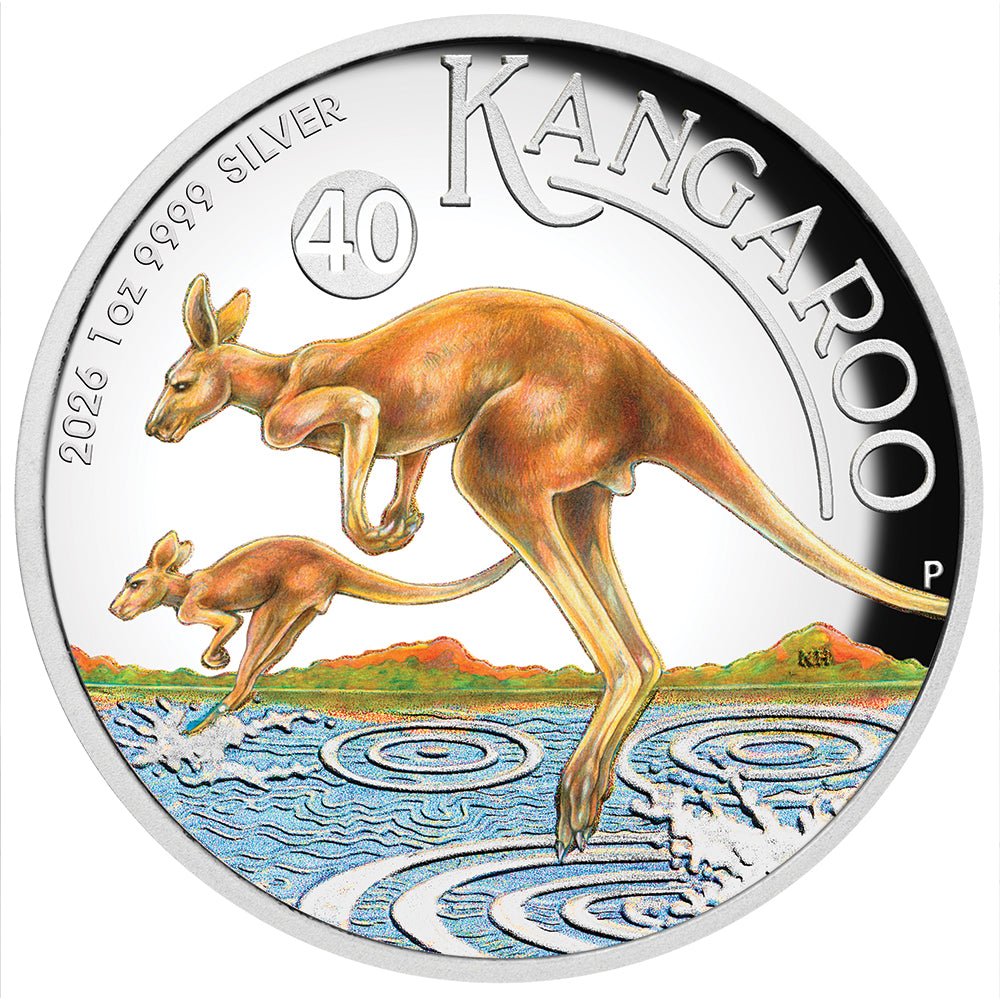 Australian Kangaroo 2026 1oz Silver Proof High Relief Coloured Coin Reverse