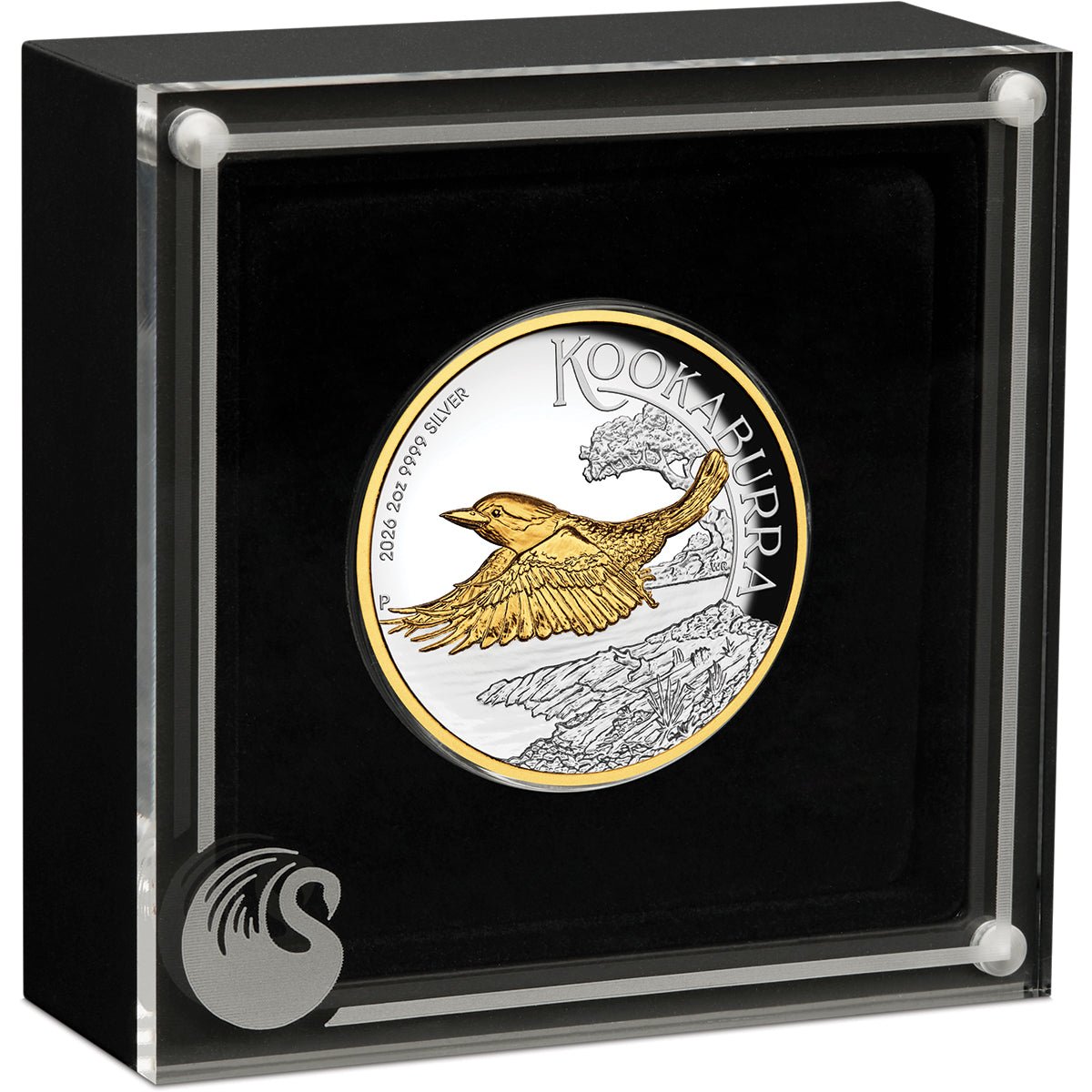 Australian Kookaburra 2026 2oz Silver Proof High Relief Gilded Coin Case