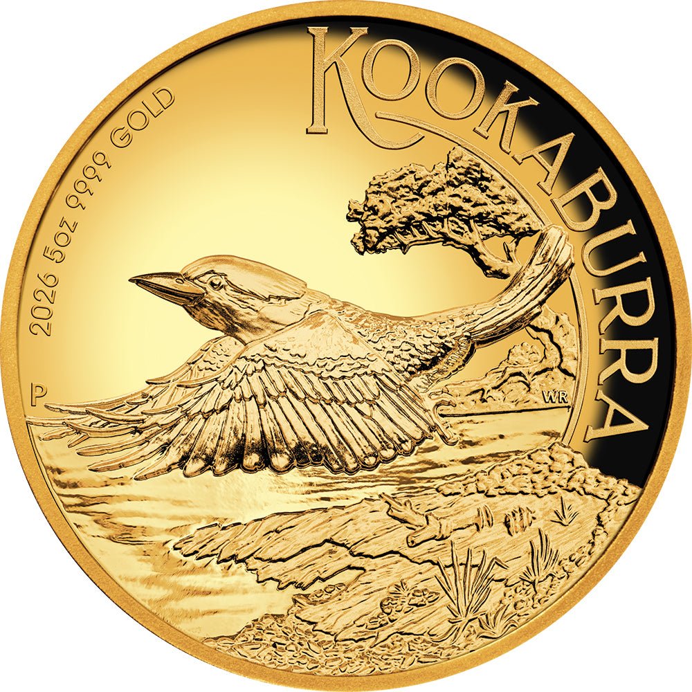 Australian Kookaburra 2026 5oz Gold Proof High Relief Coin Reverse