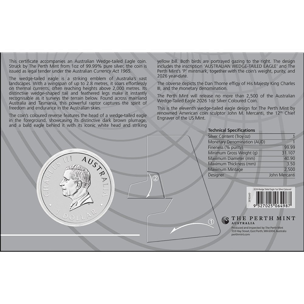 Australian Wedge-Tailed Eagle 2026 1oz Silver Coloured Coin In Card Back