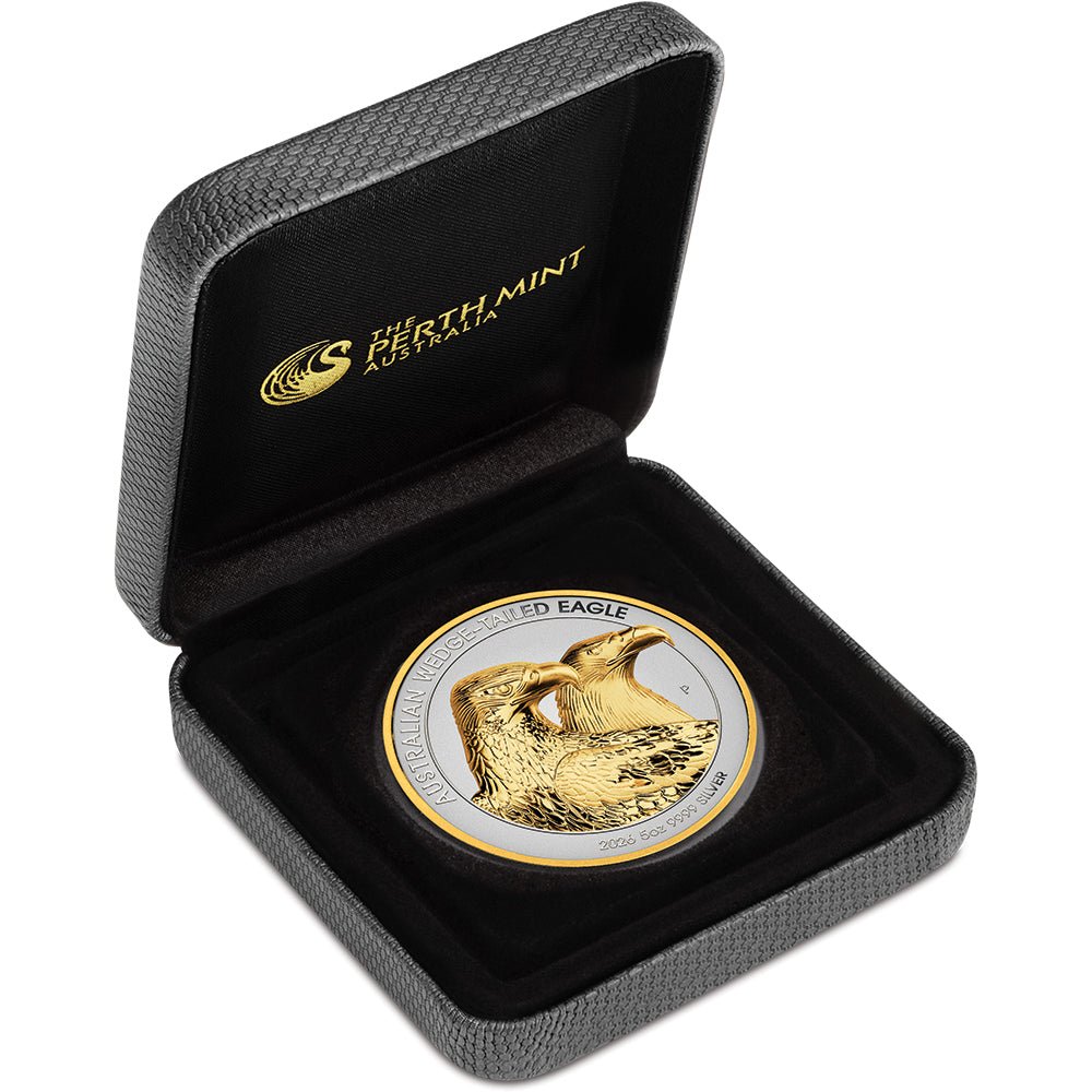 Australian Wedge-tailed Eagle 2026 5oz Silver Enhanced Reverse Proof Ultra High Relief Gilded Coin Case