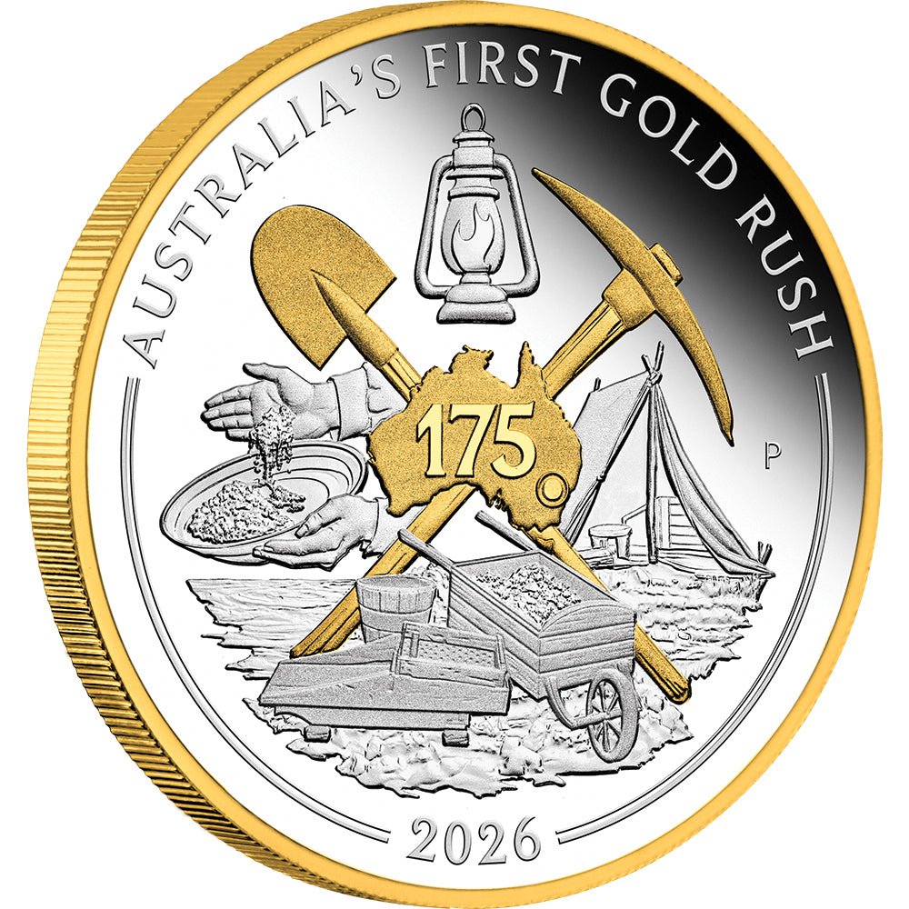 Australia's First Gold Rush 175th Anniversary 2026 1oz Silver Proof Gilded Coin
