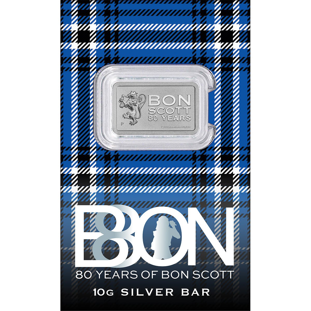 Bon Scott 80th Birthday 10g Silver Minted Bar Card