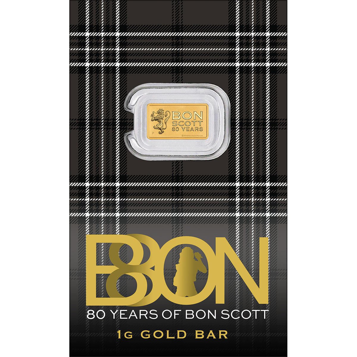 Bon Scott 80th Birthday 1g Gold Minted Bar Card