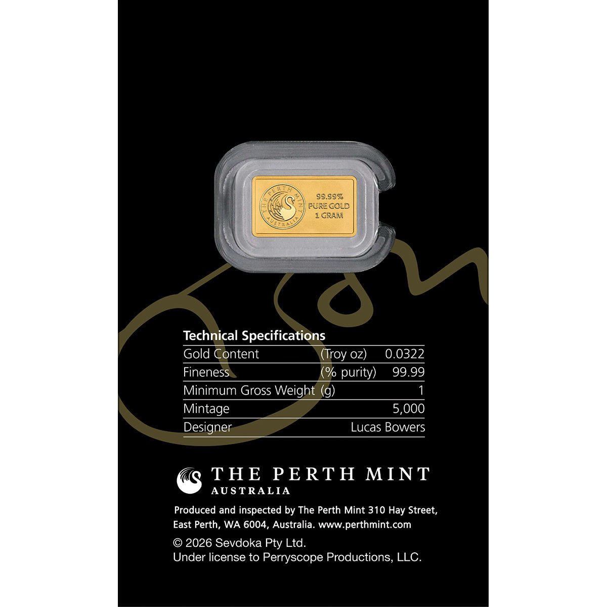 Bon Scott 80th Birthday 1g Gold Minted Bar Card Back