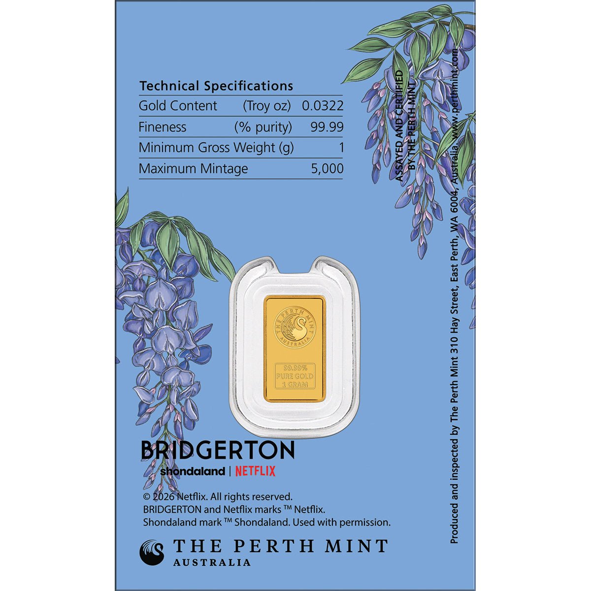 Bridgerton 2026 1g Gold Minted Bar In Card Back