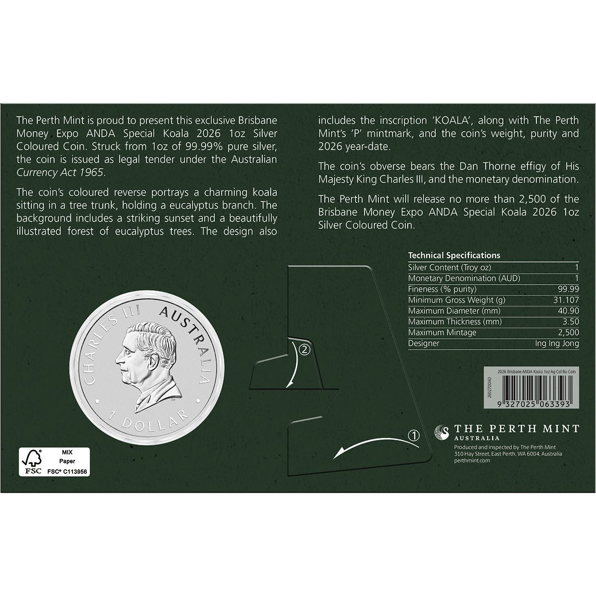 Brisbane ANDA Show Special 2026 Koala 1oz Silver Coloured Coin In Card Back