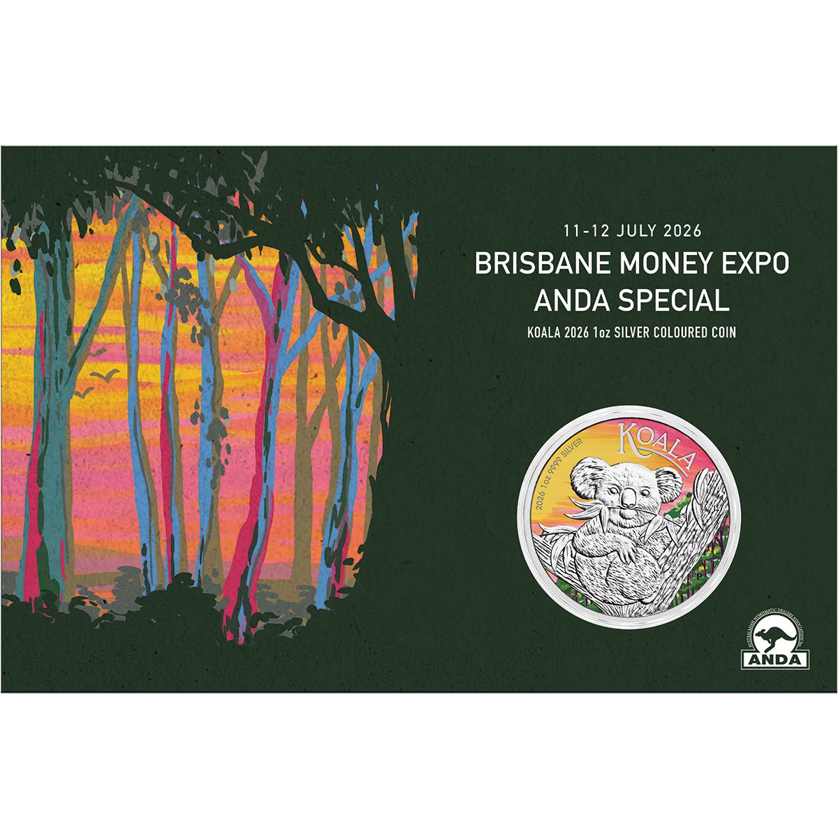Brisbane ANDA Show Special 2026 Koala 1oz Silver Coloured Coin In Card
