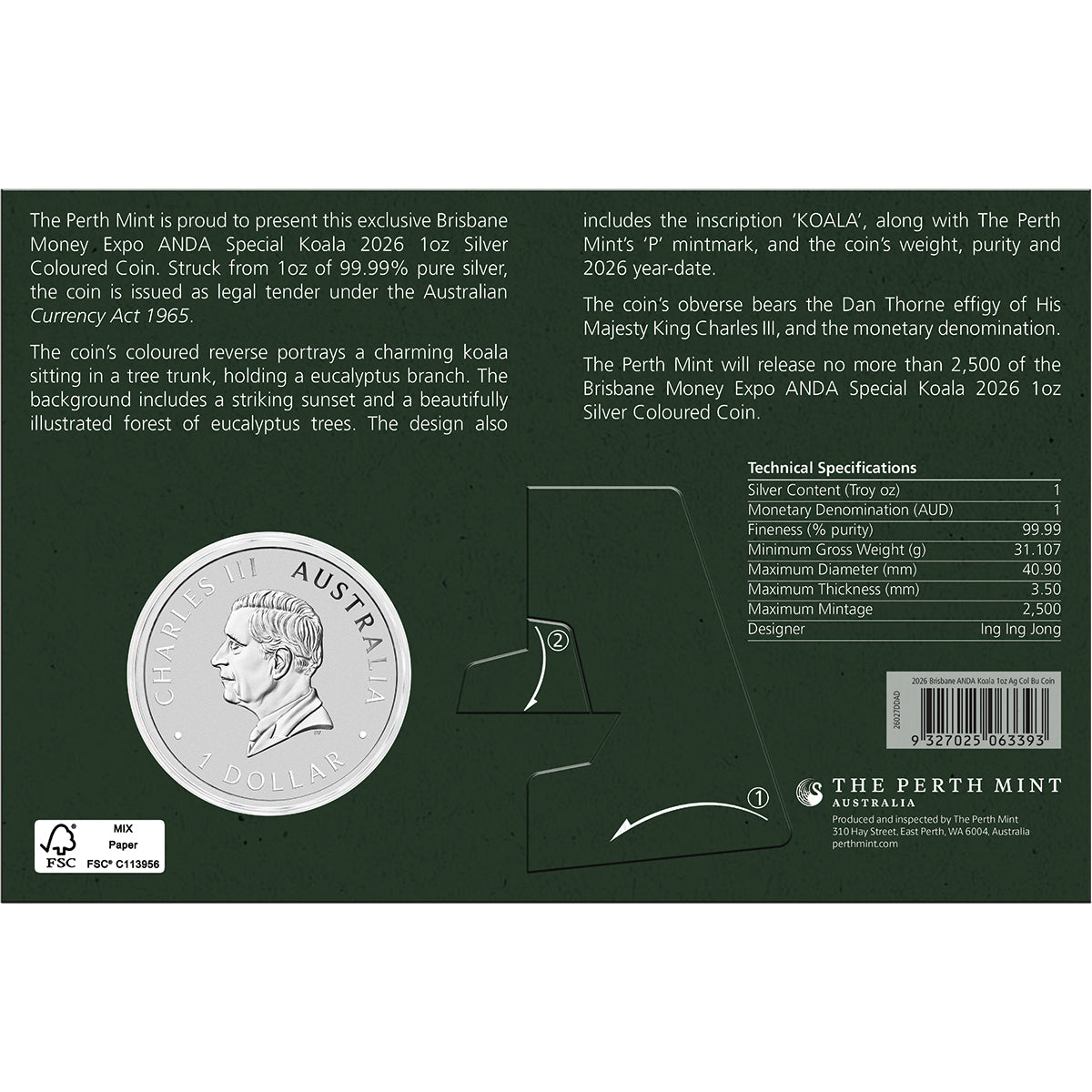 Brisbane ANDA Show Special 2026 Koala 1oz Silver Coloured Coin In Card Back