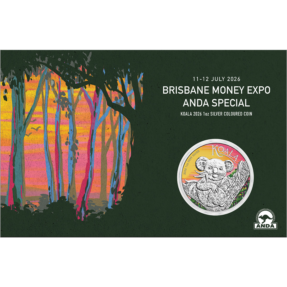 Brisbane ANDA Show Special 2026 Koala 1oz Silver Coloured Coin In Card