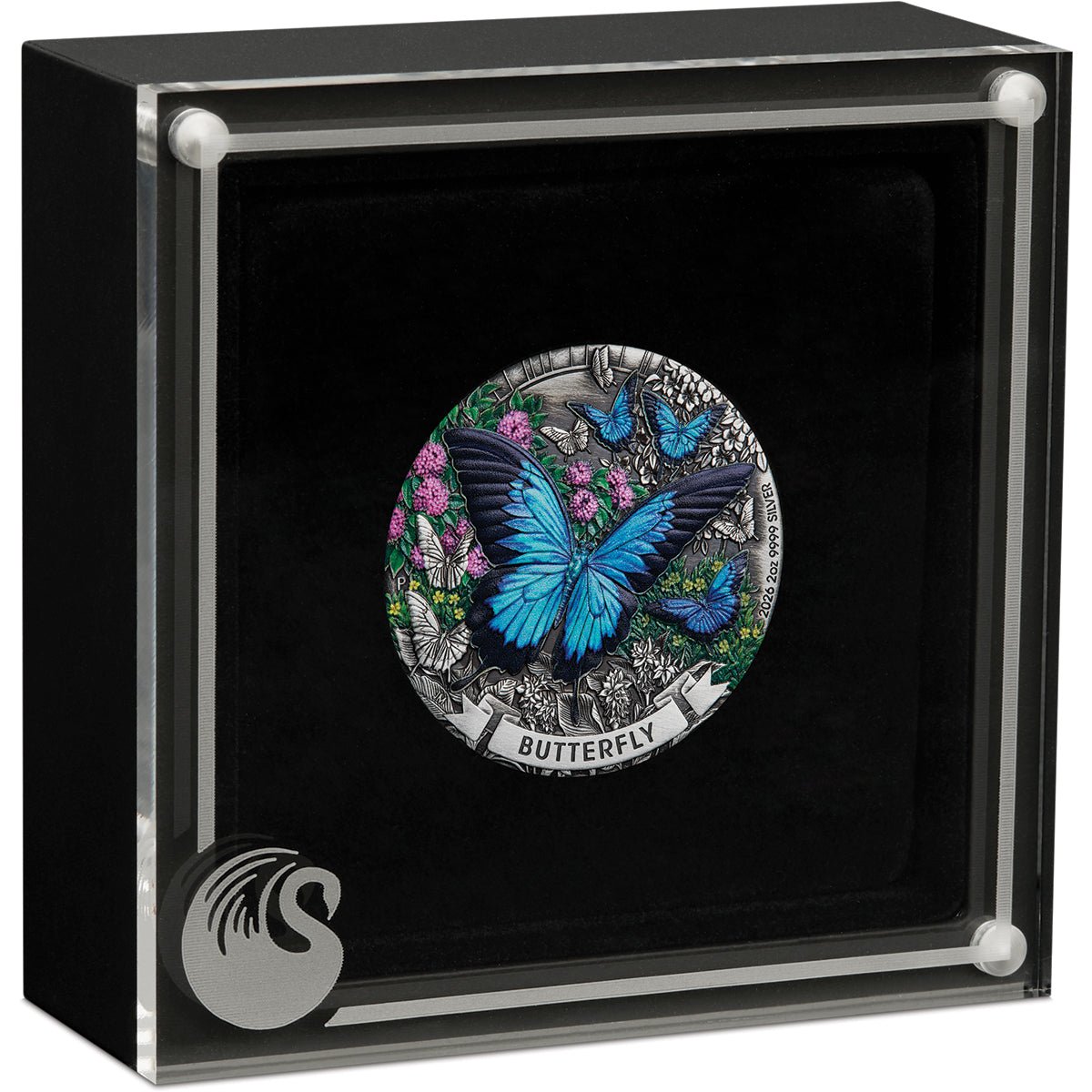 Butterfly 2026 2oz Silver Antiqued Coloured Coin Case