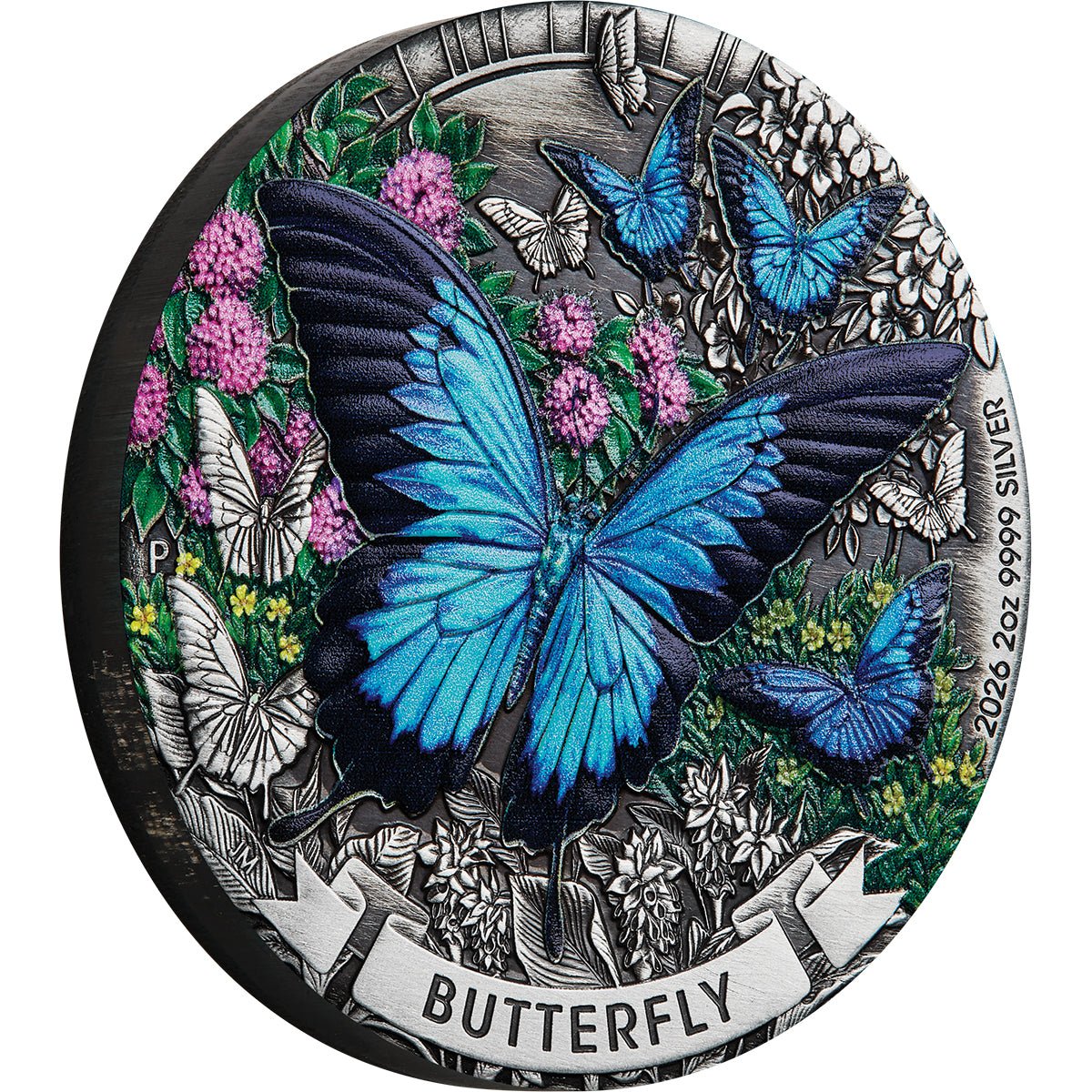 Butterfly 2026 2oz Silver Antiqued Coloured Coin